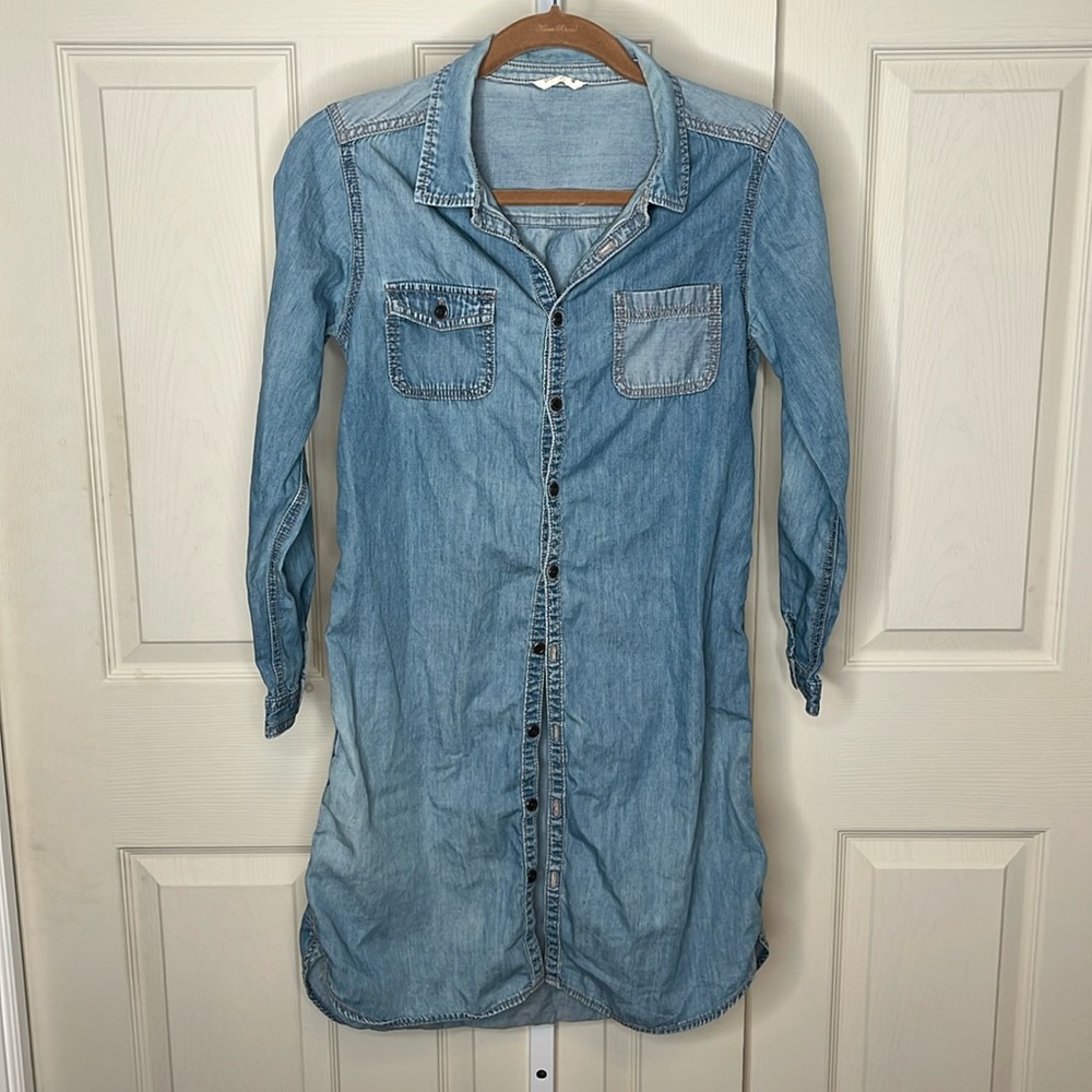Denim Button-Down Shirt Dress Long Sleeve Size Small - Picture 3 of 11